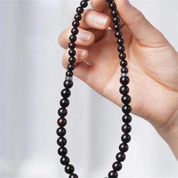 Tibetan Ebony Wood Bracelet with Dzi Bead - Double Wrap