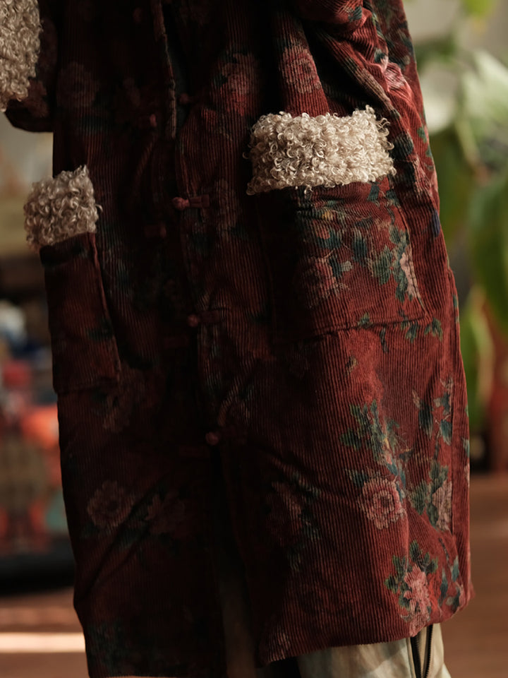 Abrigo Retro Floral de Algodón con Forro de Fleece