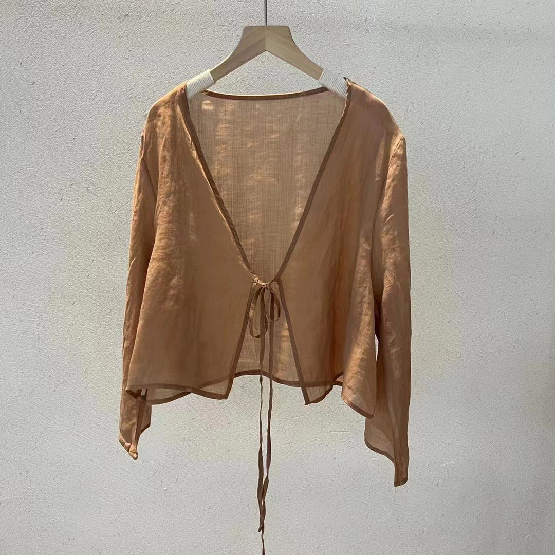 Blusa de lino con lazo Rami