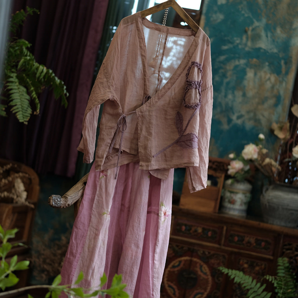 Blusa vintage de ramio con flores