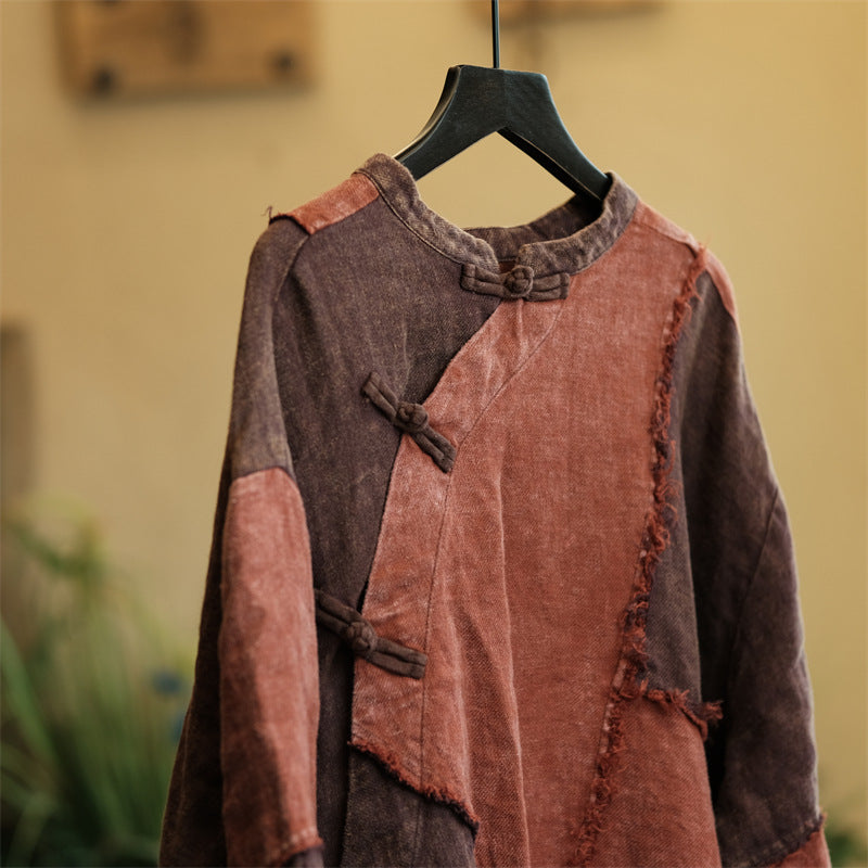 Vestido de lino con patchwork vintage