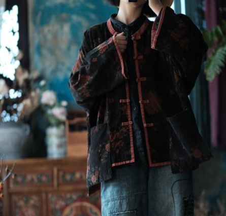 Chaqueta vintage de terciopelo con estampado floral