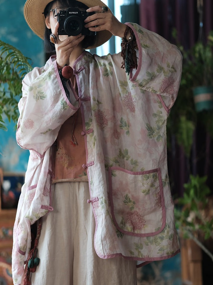 Chaqueta cortavientos vintage con estampado floral