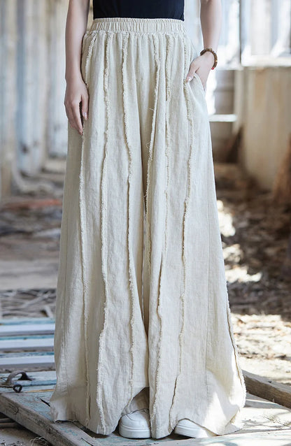 Pantalones falda bohemios de lino y algodón