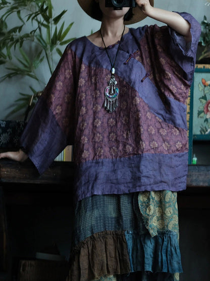 Purple Mosaic Ramie Blouse