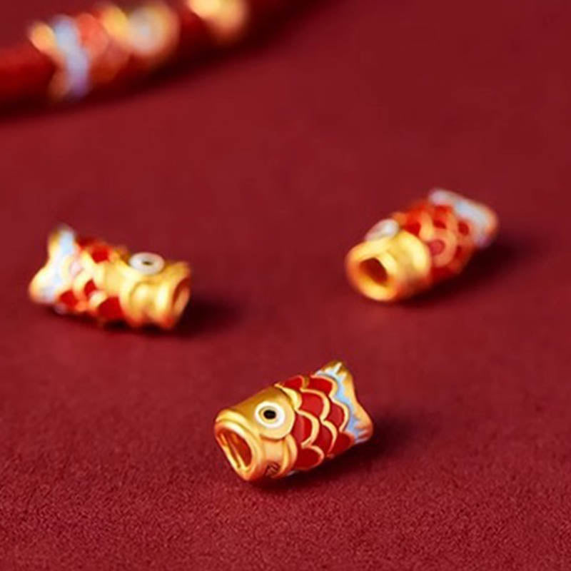 Sterling Silver Koi Bracelet with Red String - Symbol of Luck