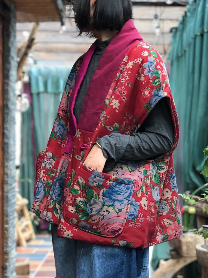 Chaleco de lino con patchwork étnico – Estilo bohemio vintage