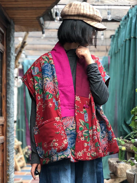 Chaleco de lino con patchwork étnico – Estilo bohemio vintage