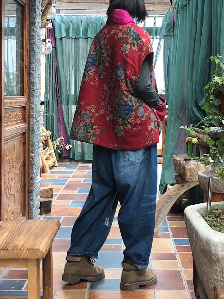 Chaleco de lino con patchwork étnico – Estilo bohemio vintage