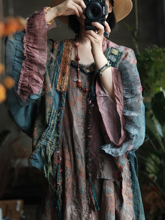 Blusa de ramio con retazos estilo bohemio