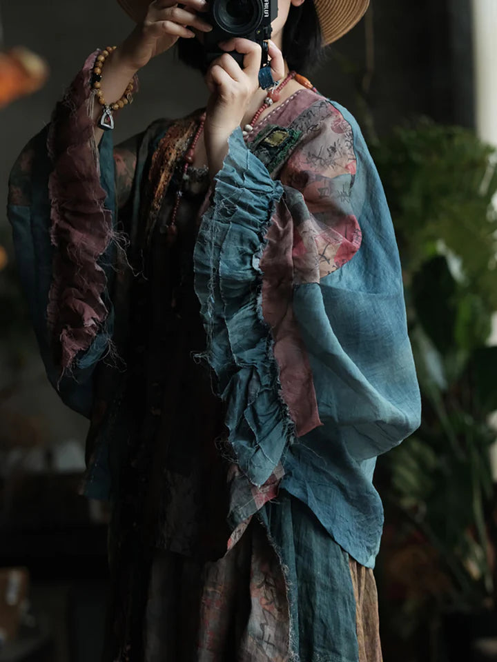 Blusa de ramio con retazos estilo bohemio