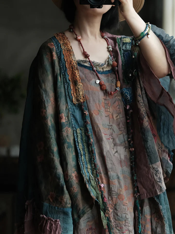 Blusa de ramio con retazos estilo bohemio