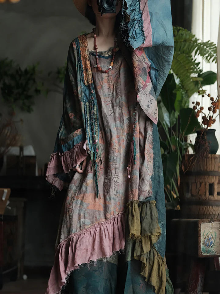Blusa de ramio con retazos estilo bohemio