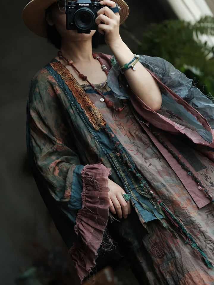 Blusa de ramio con retazos estilo bohemio