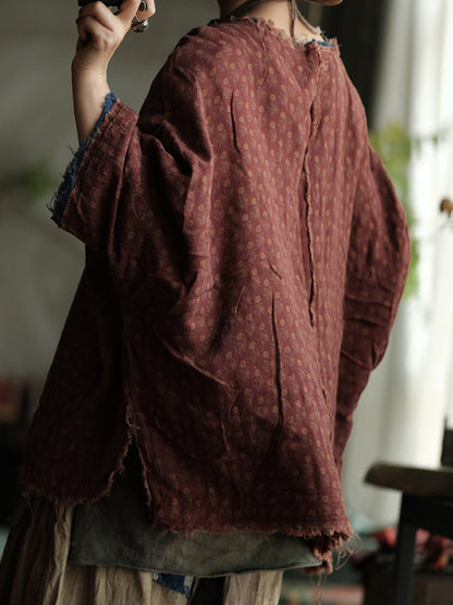 Women's Vintage Cotton Blouse | Relaxed Raw-Edge Oversized Top