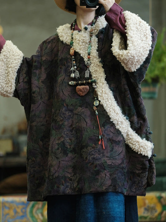 Abrigo Vintage de Algodón con Flores – Invierno y Otoño | Corte Holgado, Estilo Retro