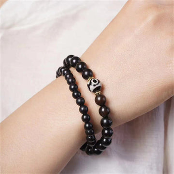 Tibetan Ebony Wood Bracelet with Dzi Bead - Double Wrap