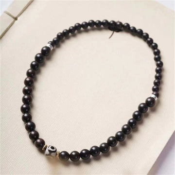 Tibetan Ebony Wood Bracelet with Dzi Bead - Double Wrap