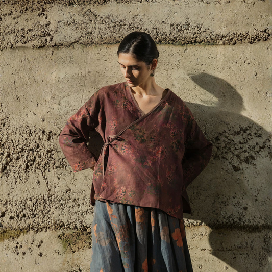 Linen Floral Kimono "Natural Art" - Wrap Fit