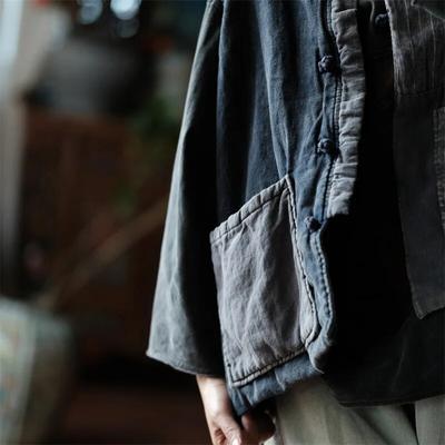 Chaleco de lino y algodón a rayas estilo bohemio