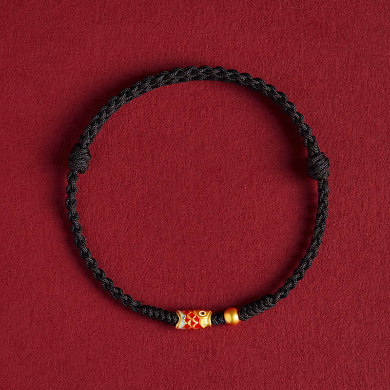 Sterling Silver Koi Bracelet with Red String - Symbol of Luck