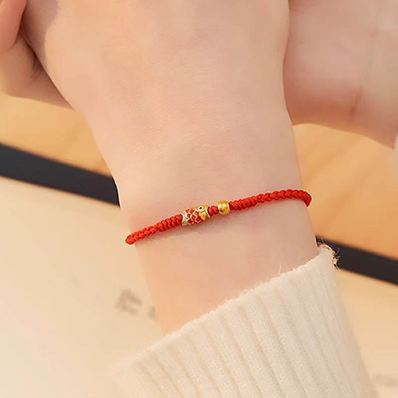 Sterling Silver Koi Bracelet with Red String - Symbol of Luck