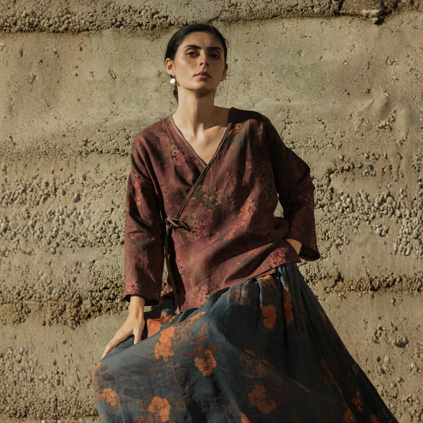 Linen Floral Kimono "Natural Art" - Wrap Fit
