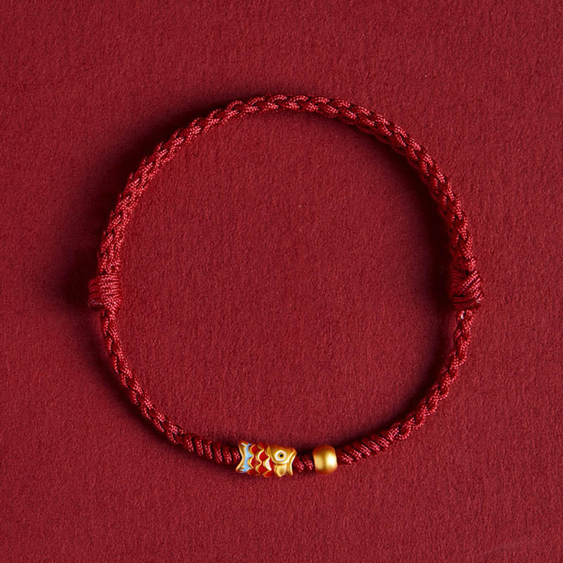 Sterling Silver Koi Bracelet with Red String - Symbol of Luck