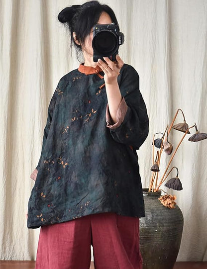 Blusa de lino con contraste Vintage Bloom