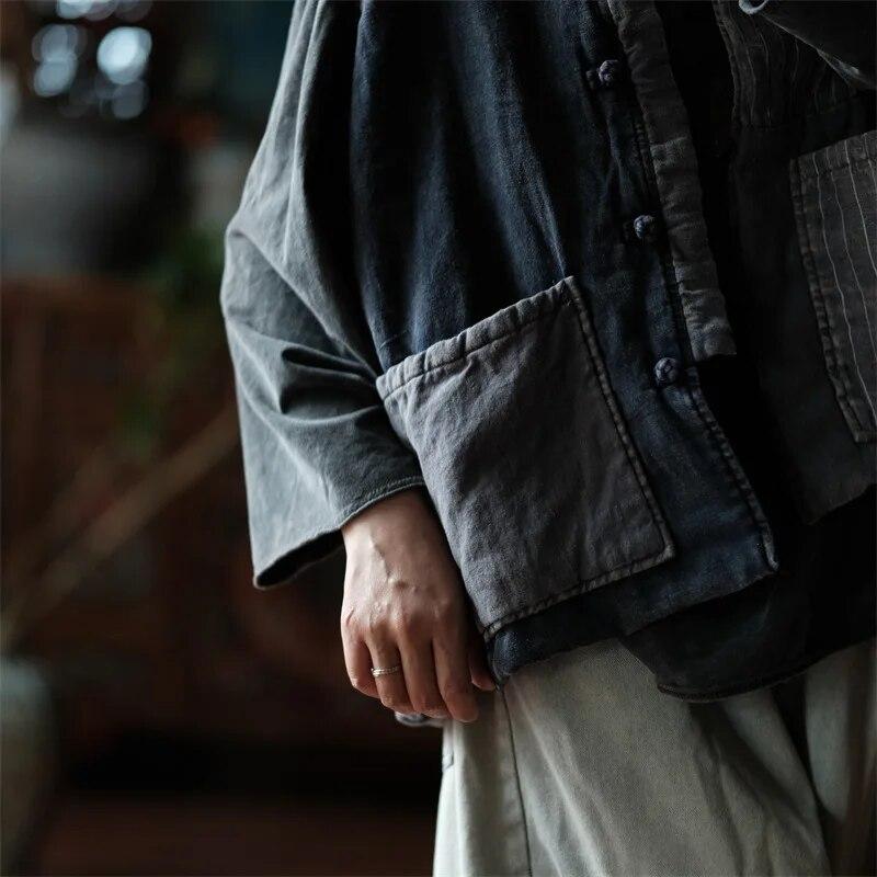 Chaleco de lino y algodón a rayas estilo bohemio