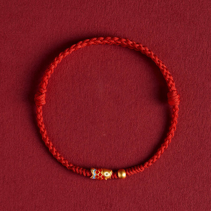 Sterling Silver Koi Bracelet with Red String - Symbol of Luck