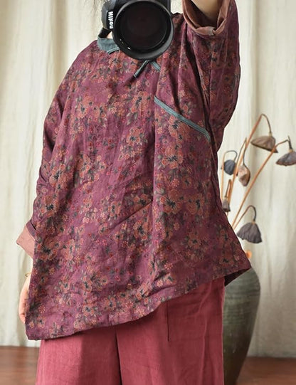 Blusa de lino con contraste Vintage Bloom