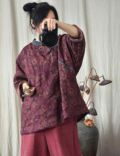 Blusa de lino con contraste Vintage Bloom