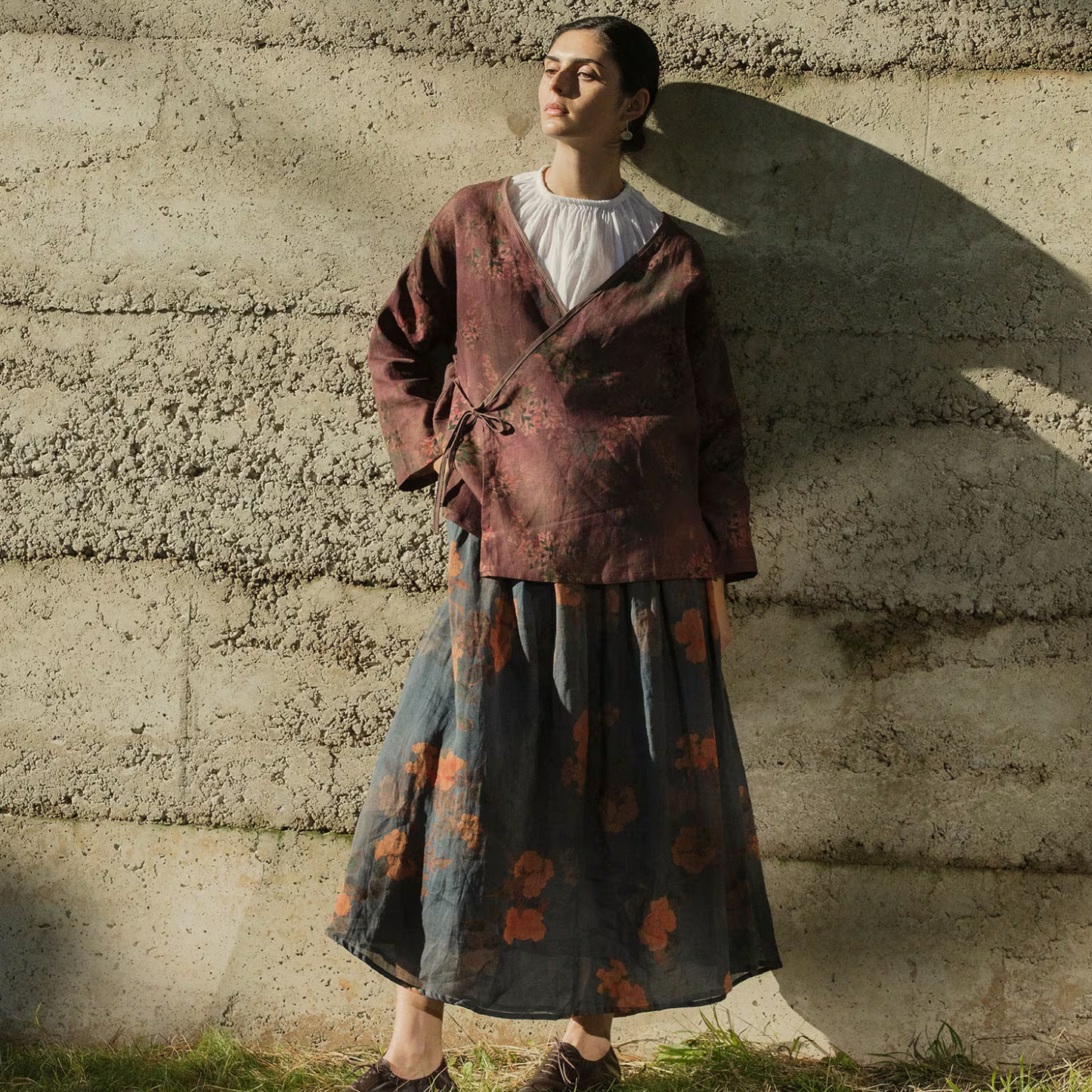 Linen Floral Kimono "Natural Art" - Wrap Fit