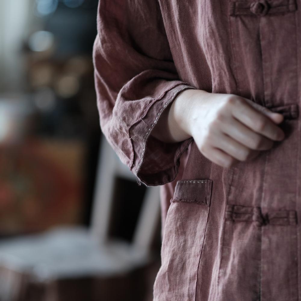 Abrigo de lino bordado con loto vintage