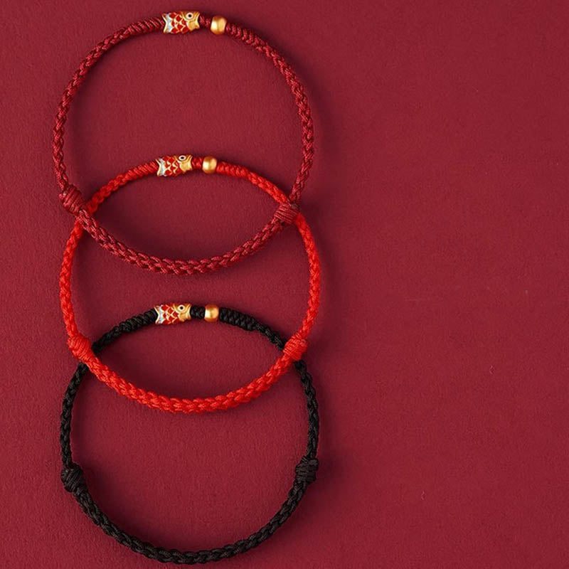 Sterling Silver Koi Bracelet with Red String - Symbol of Luck