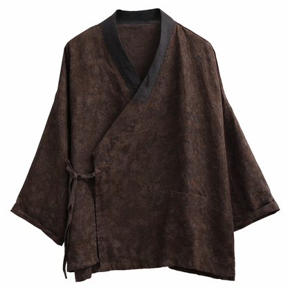 Chaqueta kimono de lino Vintage Bloom – Cárdigan cruzado de patchwork