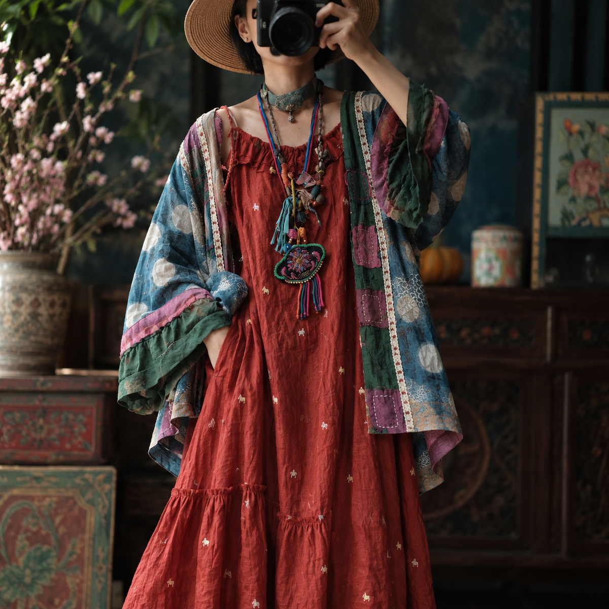 Sora Vintage Floral Ramie Kimono