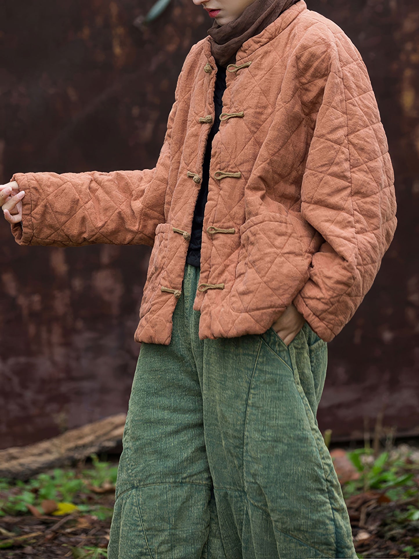 Ramie and Cotton Quilted Jacket with Traditional Buttons