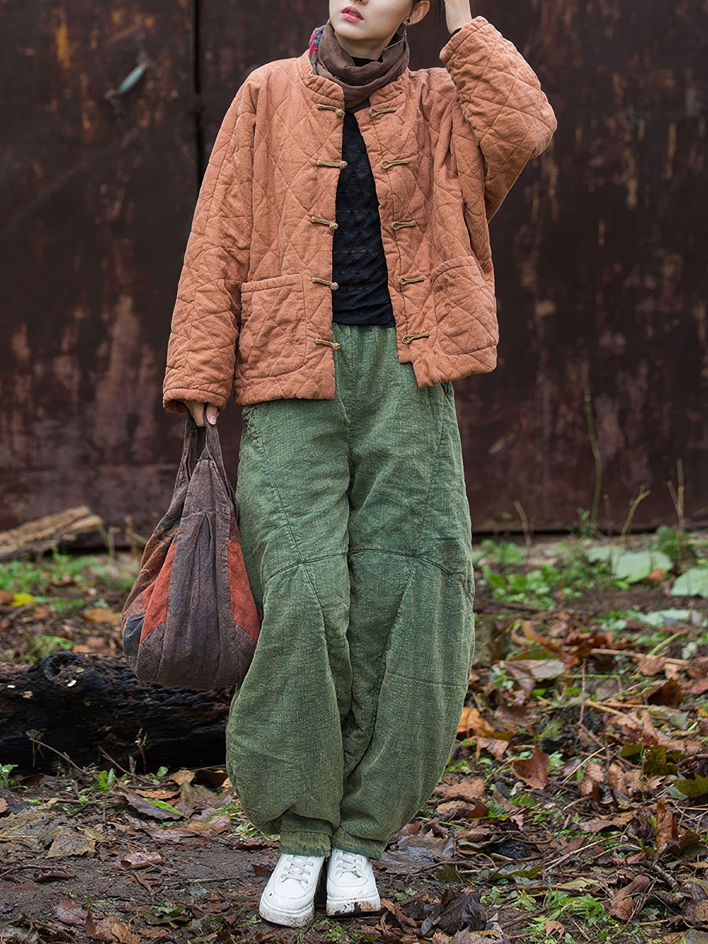 Ramie and Cotton Quilted Jacket with Traditional Buttons