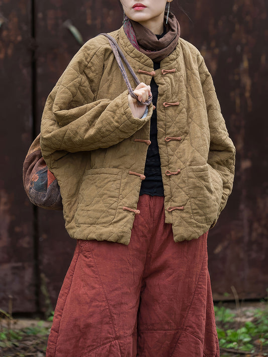 Ramie and Cotton Quilted Jacket with Traditional Buttons
