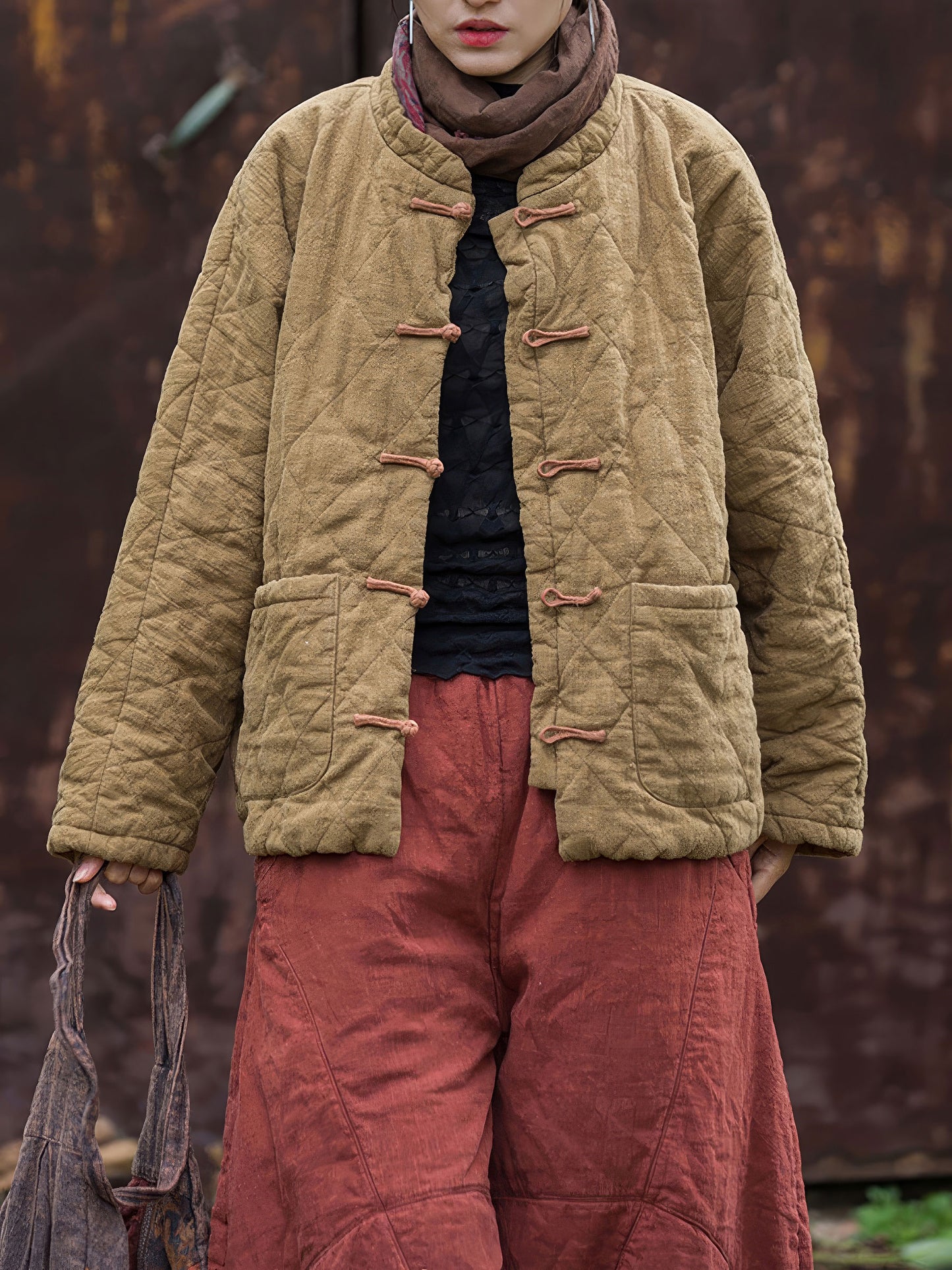 Ramie and Cotton Quilted Jacket with Traditional Buttons