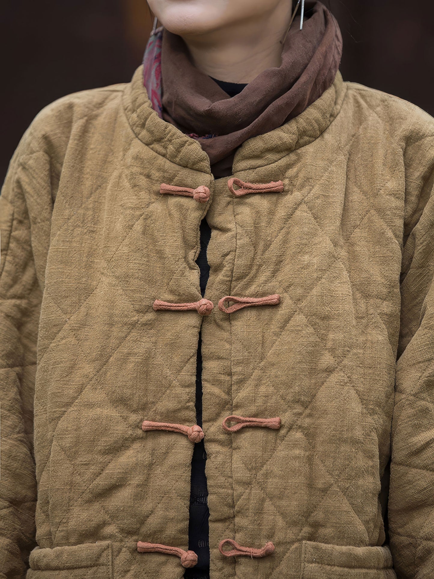 Ramie and Cotton Quilted Jacket with Traditional Buttons