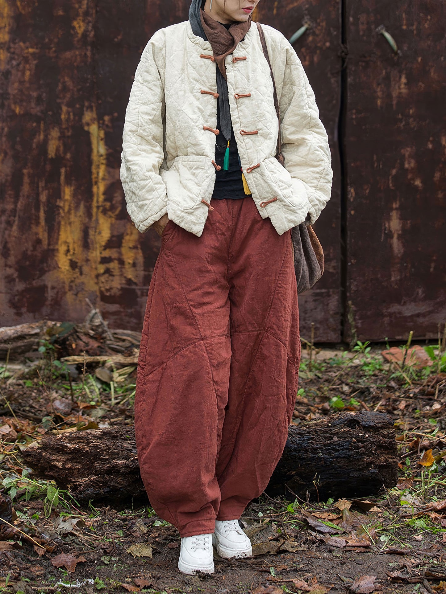 Ramie and Cotton Quilted Jacket with Traditional Buttons