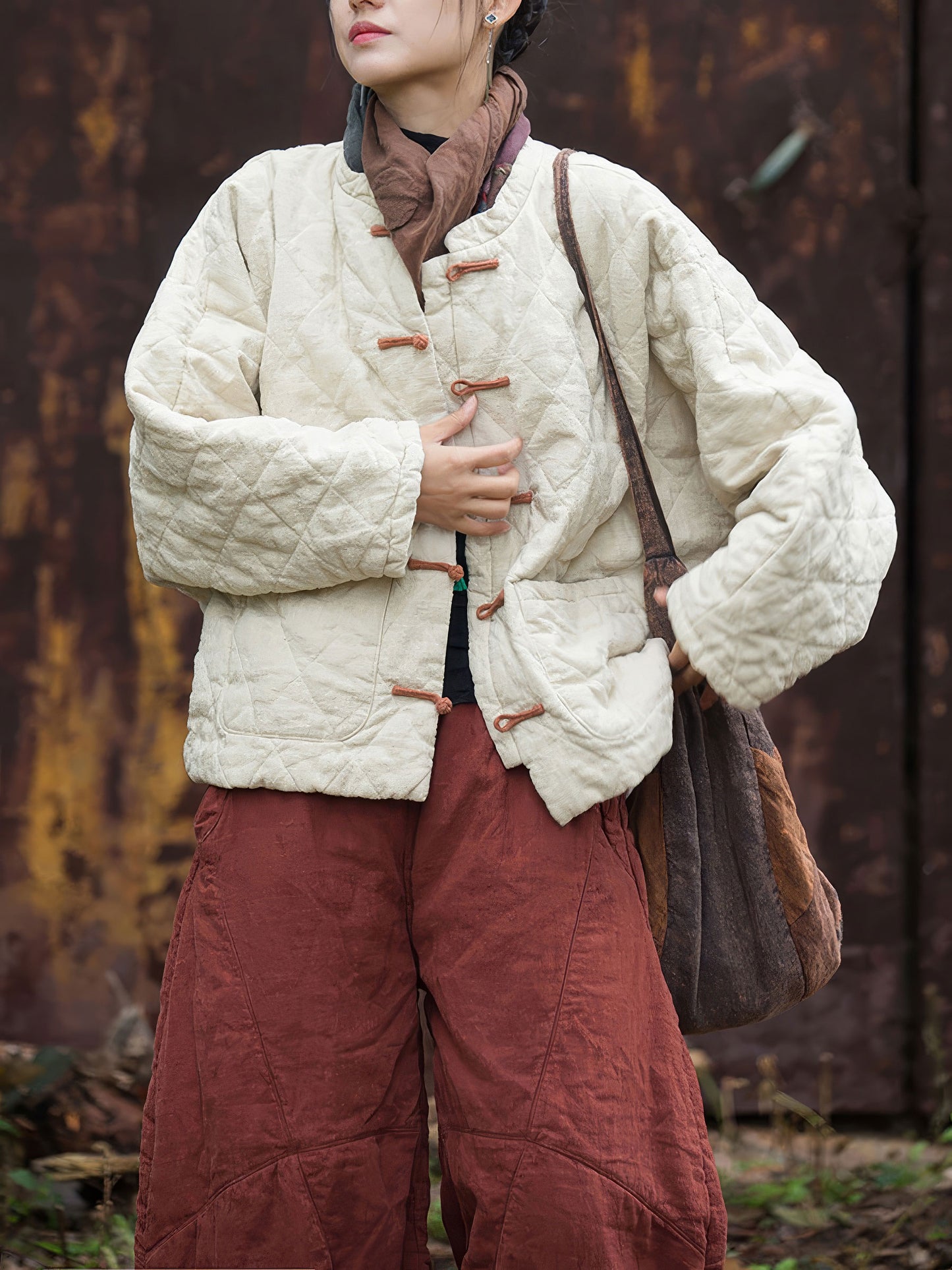 Ramie and Cotton Quilted Jacket with Traditional Buttons