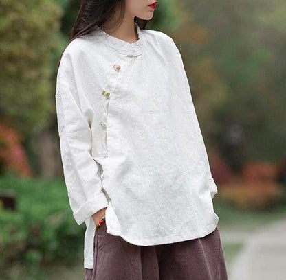 Blusa de lino con estampado de loto 