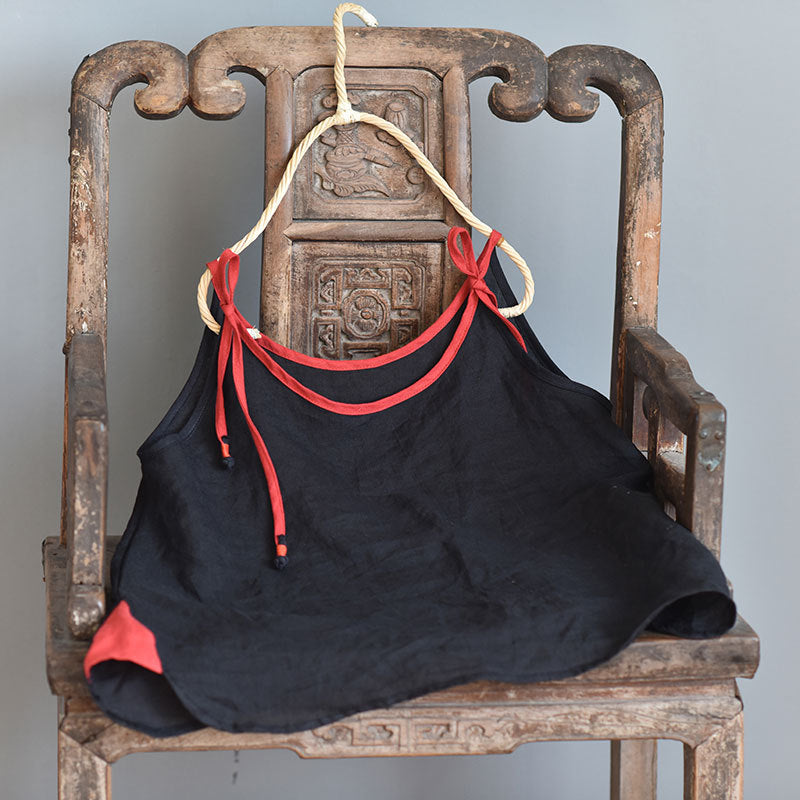 Blusa de ramio con tirantes en contraste