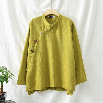 Blusa de lino con estampado de loto 
