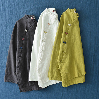 Blusa de lino con estampado de loto 