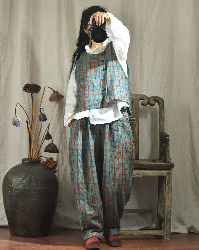 Pantalones de lino a cuadros vintage